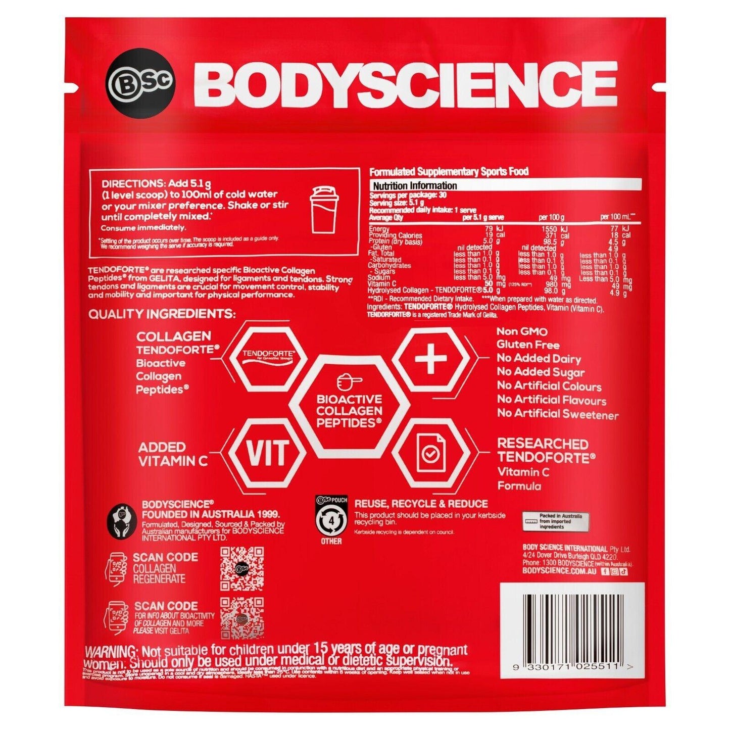 Bsc Collagen Regenerate 153g - Supports Healthy Skin, Hair, and Joints with Collagen - Universal Wellness Group Pty Ltd