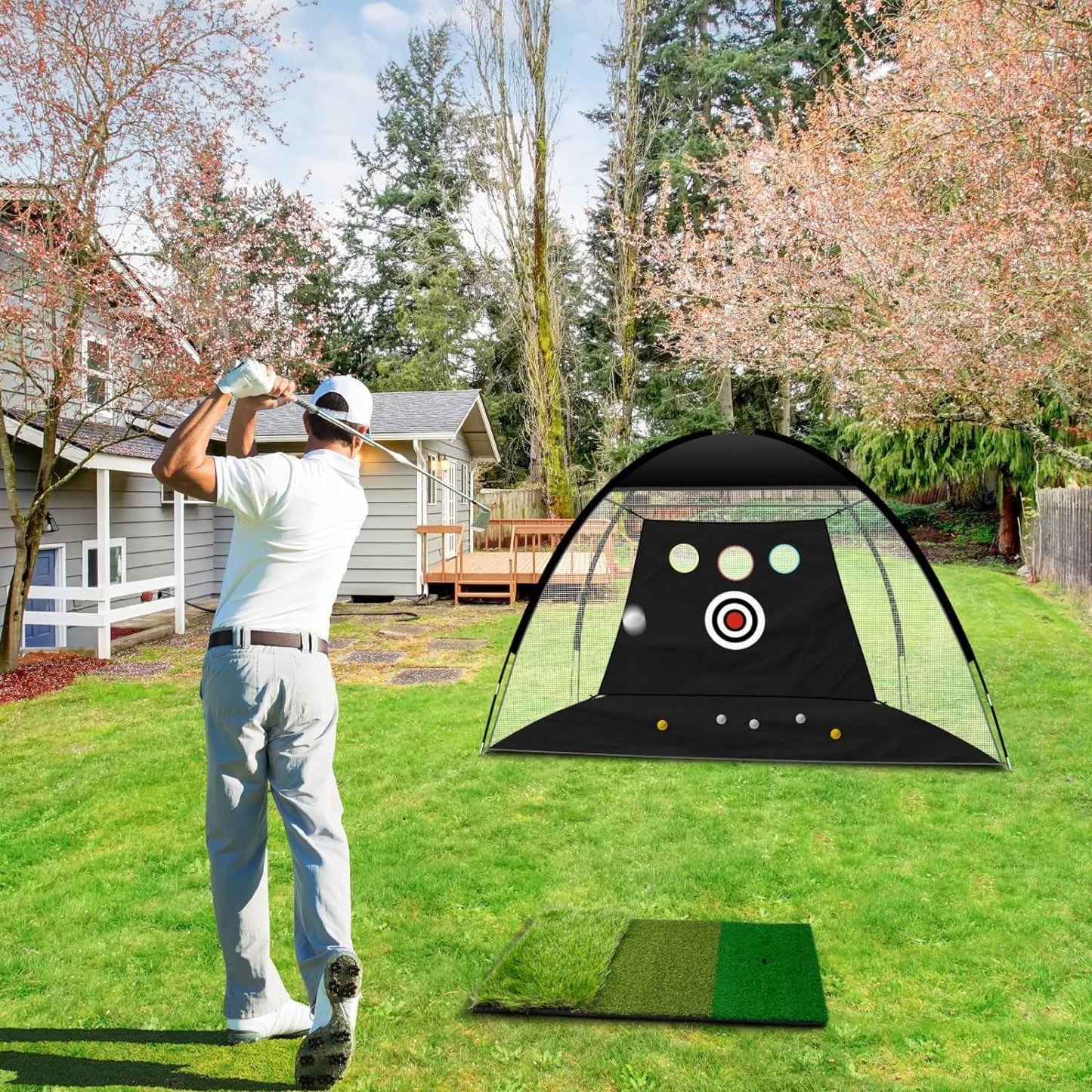 Golf Net, 10X7Ft Durable Golf Practice Net for Backyard Driving & Garage - All-In-1 Golf Hitting Net with Golf Mat, 9 Golf Balls, 9 Golf Tee, and Carry Bag for Training - Universal Wellness Group Pty Ltd