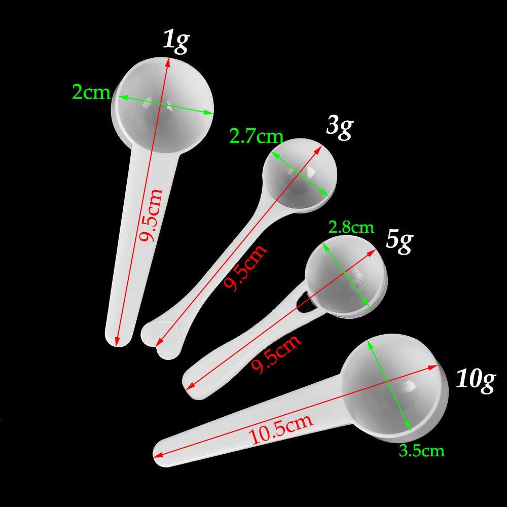 Set of 10 Plastic Measuring Spoons for Milk Powder, Coffee, Protein Powder, and Kitchen Seasoning (1G, 3G, 5G, 10G) - Universal Wellness Group Pty Ltd