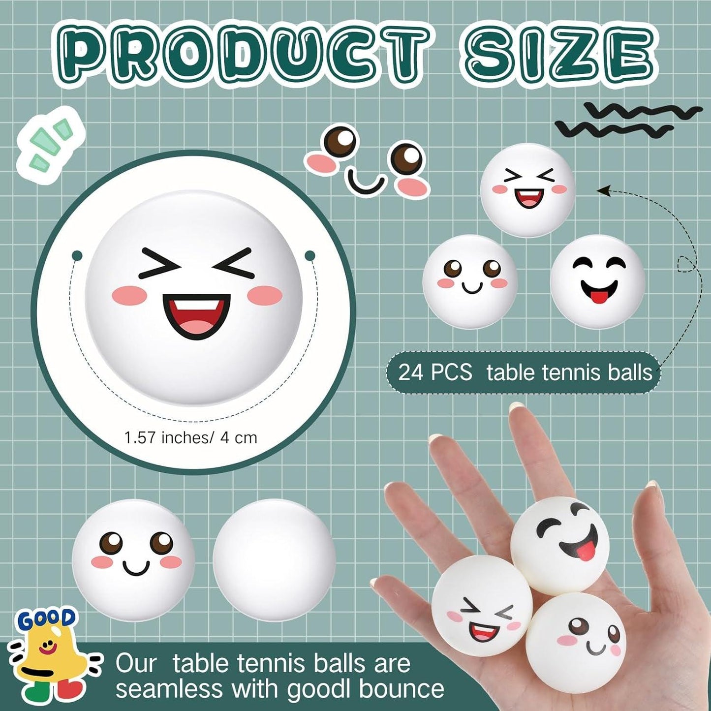 24 PCS Novelty Table Tennis Balls Emotion Face - Universal Wellness Group Pty Ltd