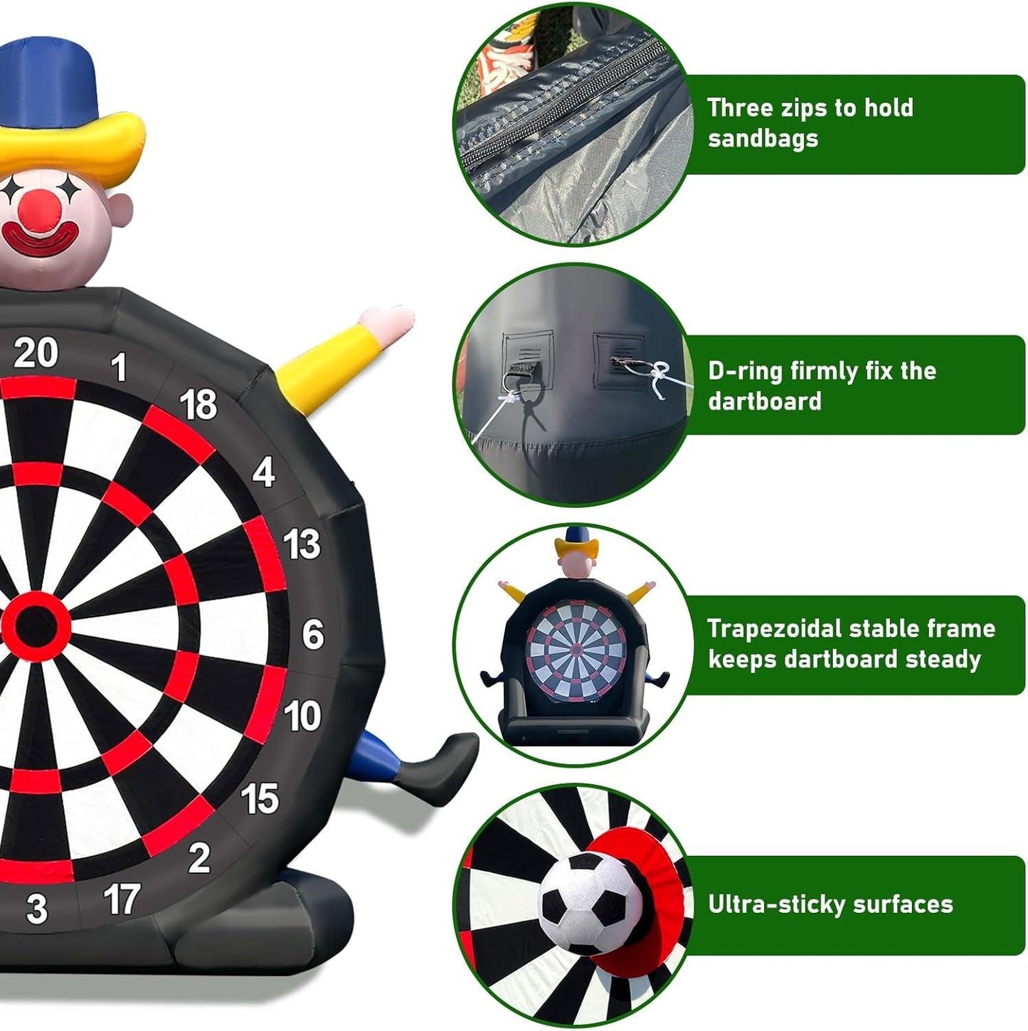 13Ft Inflatable Soccer Dart Board Giant Kickball Dartboard Soccer Darts with 350W Blower for Outdoor Yard Gym Camp Sport Games 8 Golf Balls, 2 Kickball - Universal Wellness Group Pty Ltd