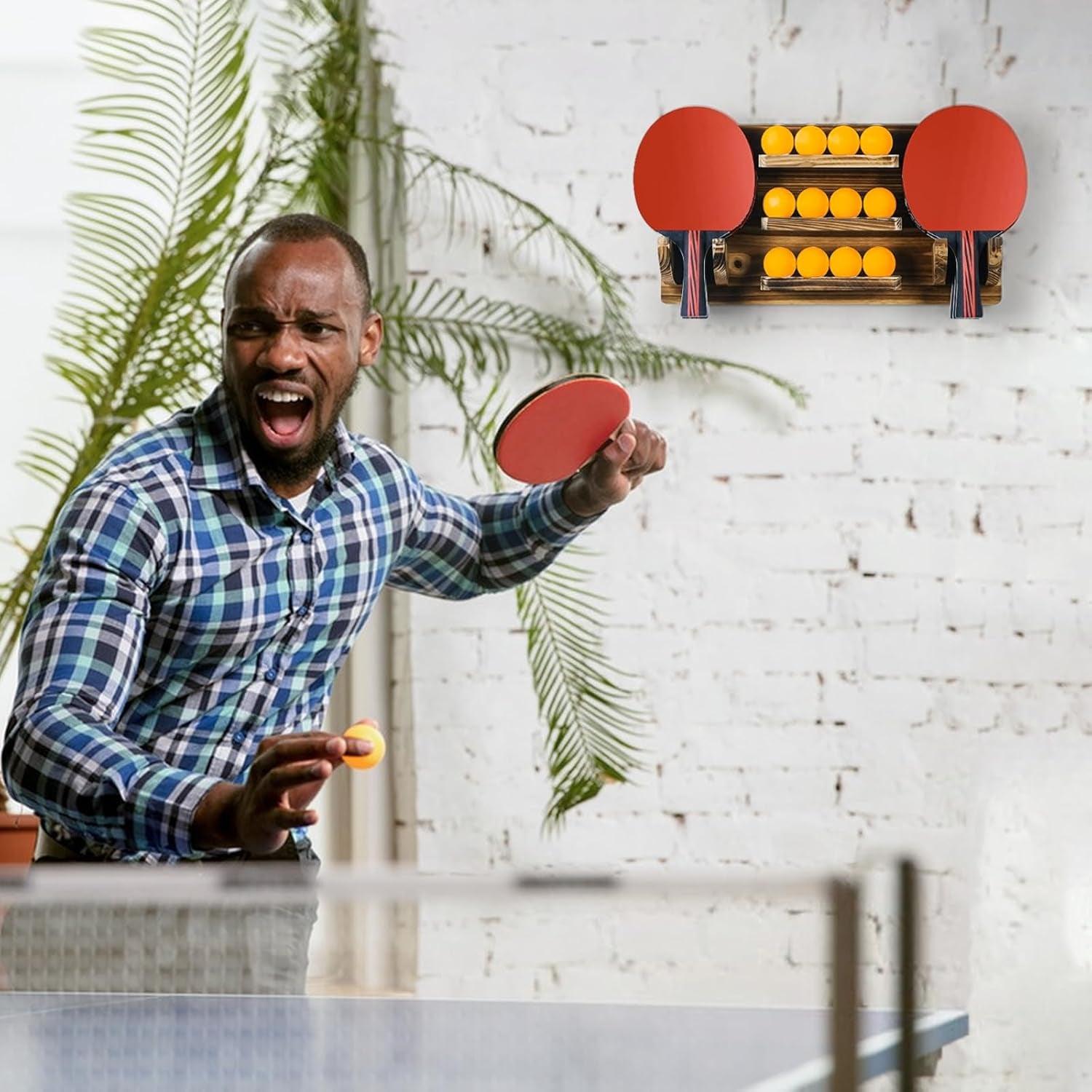 Table Tennis Paddle Holder, Wall Mounted Table Tennis Rack Holds 6 Paddles and 12 Balls Table Tennis Racket Display Accessories Organizer for Game Room, Home - Universal Wellness Group Pty Ltd