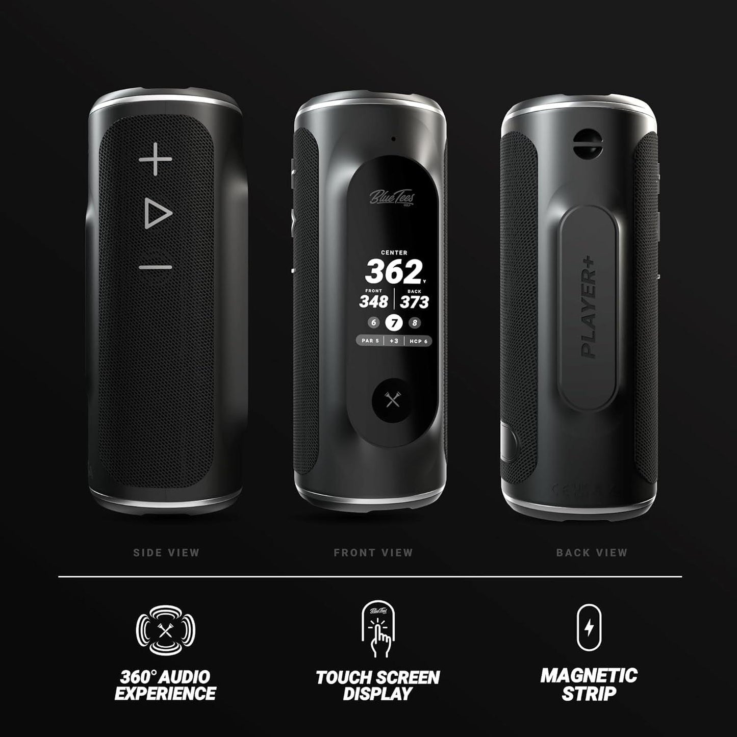 Player+ GPS Speaker with Touch Screen Display, 10+ Hours Battery, 40,000+ Courses, Visual + Audible Distance, Hazard Distance - IPX7 Waterproof (Navy) - Universal Wellness Group Pty Ltd