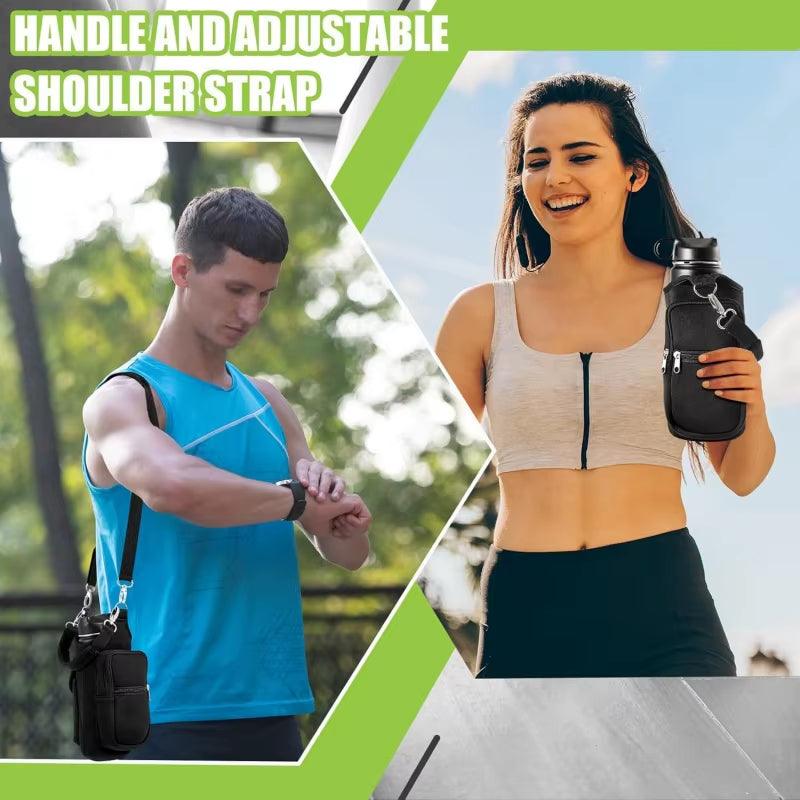 Magnetic Water Bottle Holder Gym Water Bottle Carrier Bag with Phone Pocket Handle Shoulder Strap 6 Built-In Magnets Water Bottle - Universal Wellness Group Pty Ltd
