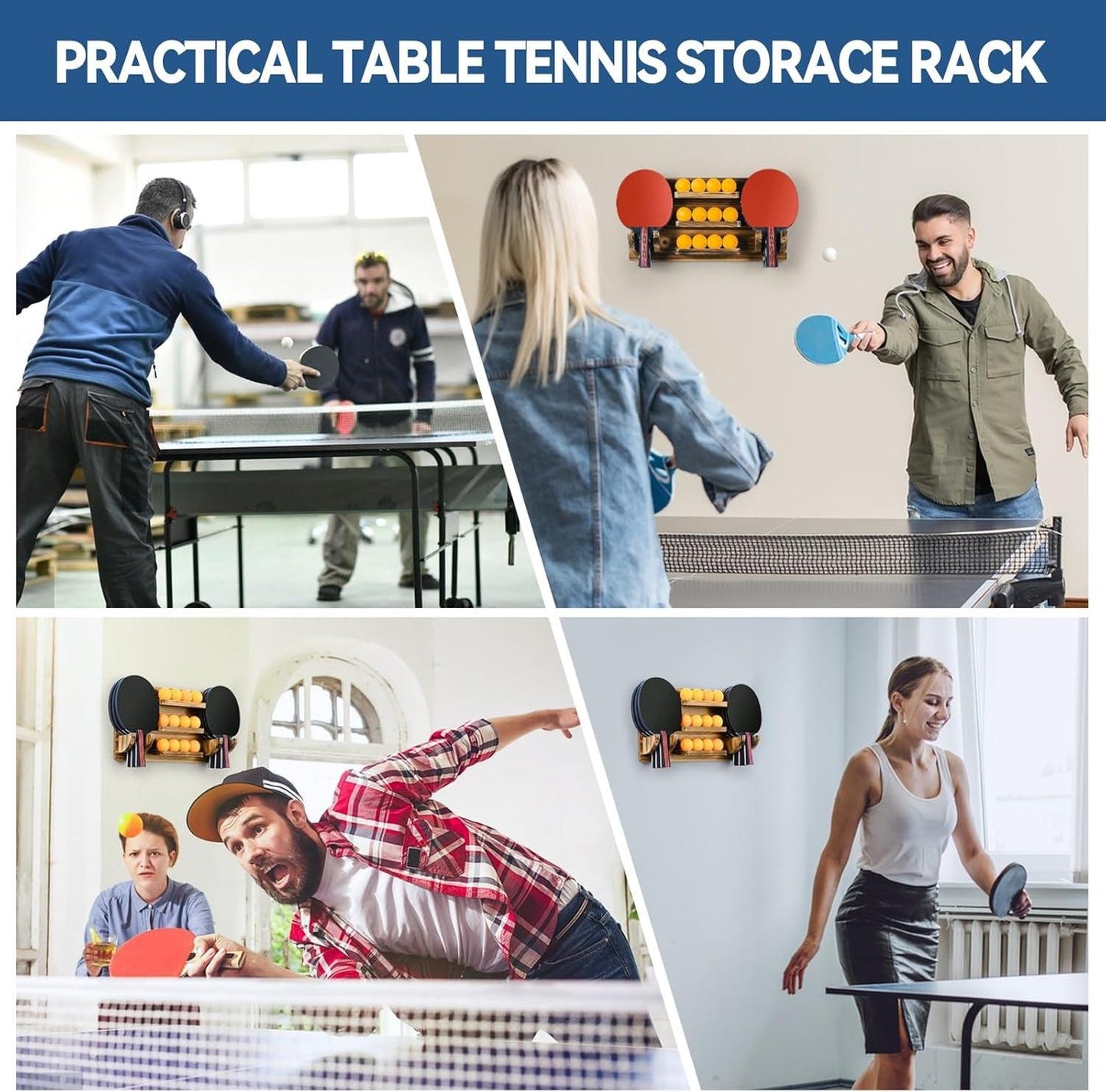 Table Tennis Paddle Holder, Wall Mounted Table Tennis Rack Holds 6 Paddles and 12 Balls Table Tennis Racket Display Accessories Organizer for Game Room, Home - Universal Wellness Group Pty Ltd