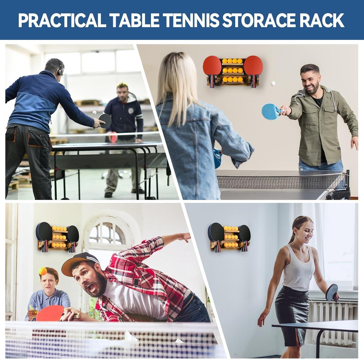 Table Tennis Paddle Holder, Wall Mounted Table Tennis Rack Holds 6 Paddles and 12 Balls Table Tennis Racket Display Accessories Organizer for Game Room, Home - Universal Wellness Group Pty Ltd