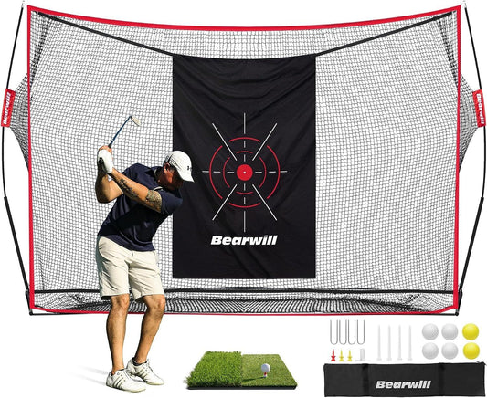 Golf Net, 10X7Ft Heavy Duty Golf Practice Net with Golf Mat, Target Cloth, 8 Golf Tees, 6 Golf Balls, Carry Bag, Golf Training Net for Backyard Driving Chipping Indoor Outdoor Training - Universal Wellness Group Pty Ltd