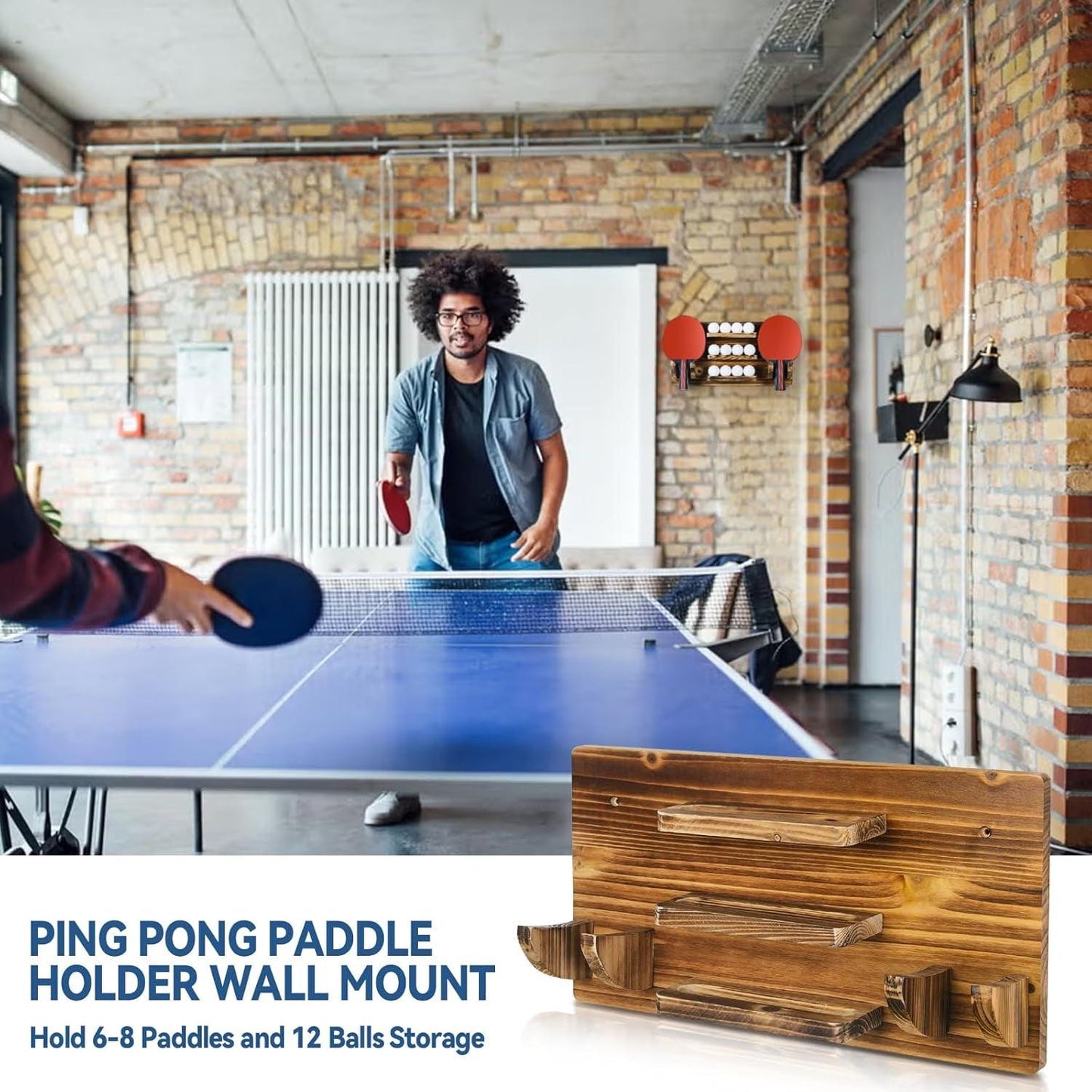 Table Tennis Paddle Holder, Wall Mounted Table Tennis Rack Holds 6 Paddles and 12 Balls Table Tennis Racket Display Accessories Organizer for Game Room, Home - Universal Wellness Group Pty Ltd