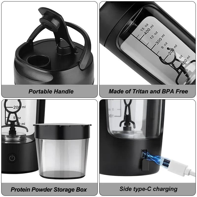 650ml Rechargeable USB Electric Portable Whey Protein Shaker Bottle - Fully Automatic Stirring Cup for Gym and Cocktail Blending, BPA-Free - Universal Wellness Group Pty Ltd