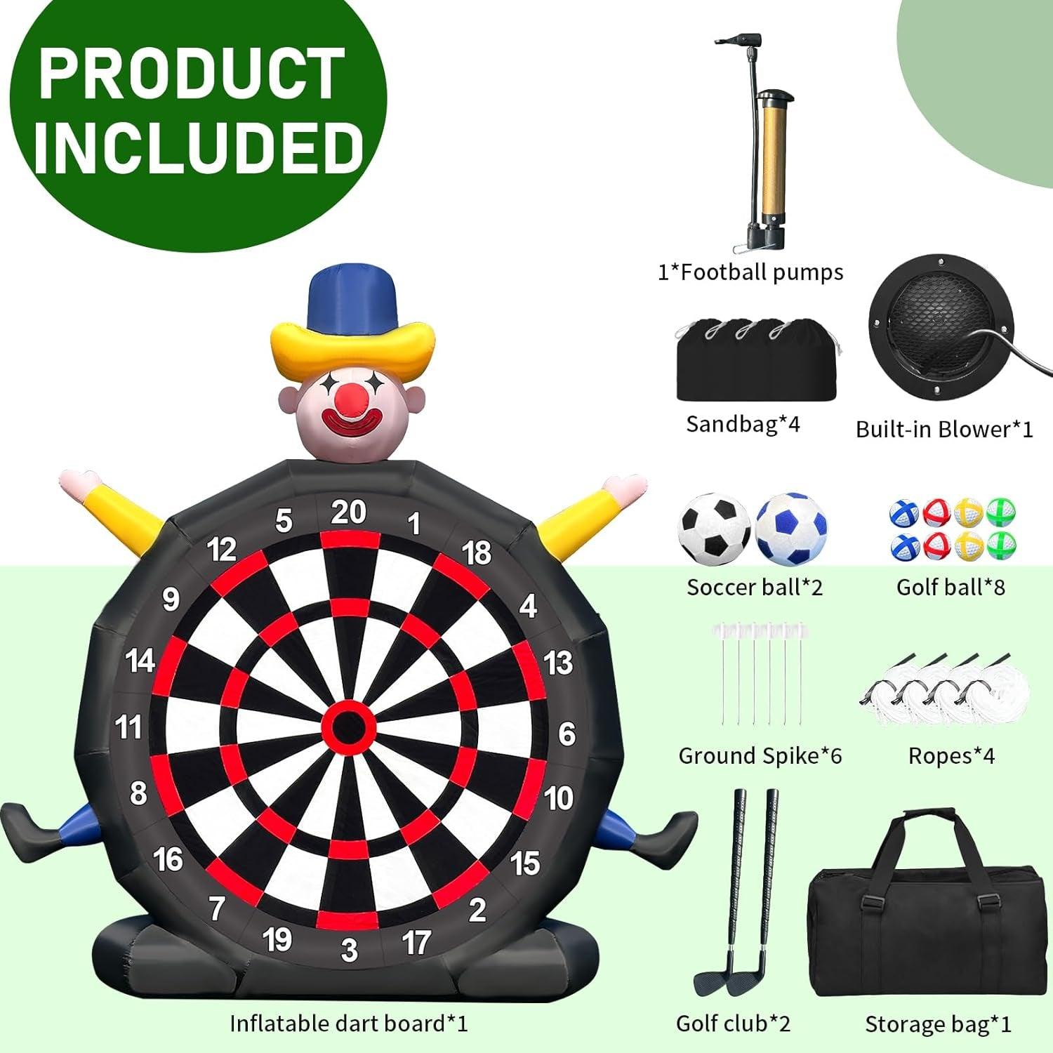 13Ft Inflatable Soccer Dart Board Giant Kickball Dartboard Soccer Darts with 350W Blower for Outdoor Yard Gym Camp Sport Games 8 Golf Balls, 2 Kickball - Universal Wellness Group Pty Ltd
