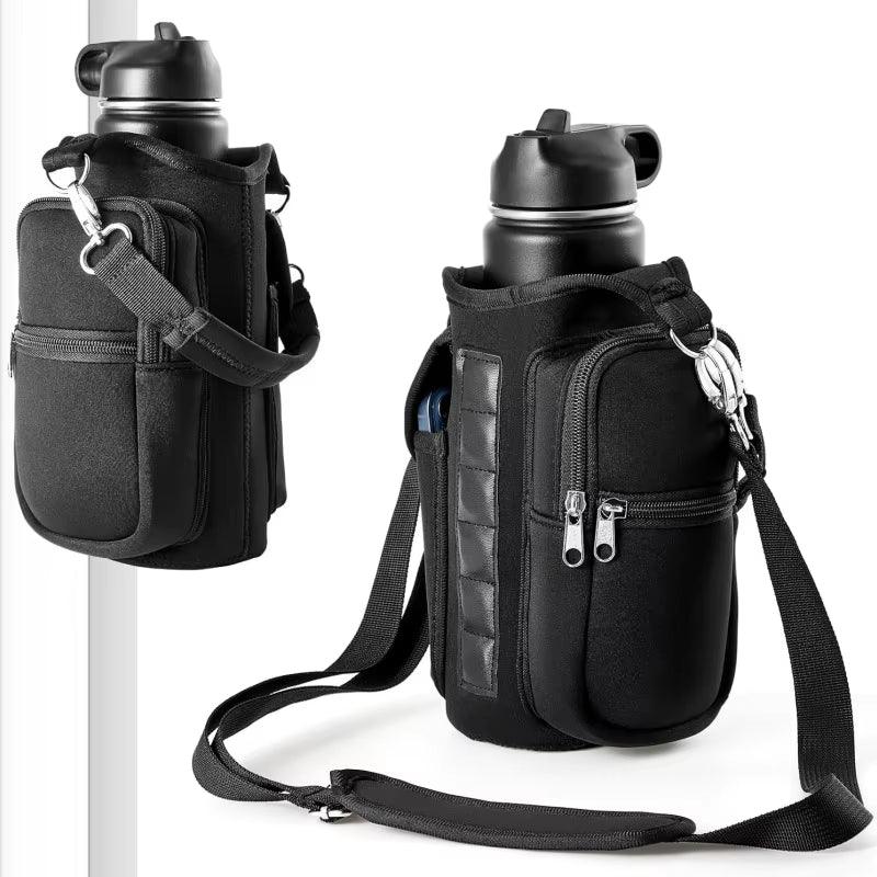 Magnetic Water Bottle Holder Gym Water Bottle Carrier Bag with Phone Pocket Handle Shoulder Strap 6 Built-In Magnets Water Bottle - Universal Wellness Group Pty Ltd