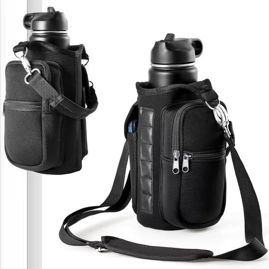 Magnetic Water Bottle Holder Gym Water Bottle Carrier Bag with Phone Pocket Handle Shoulder Strap 6 Built-In Magnets Water Bottle - Universal Wellness Group Pty Ltd