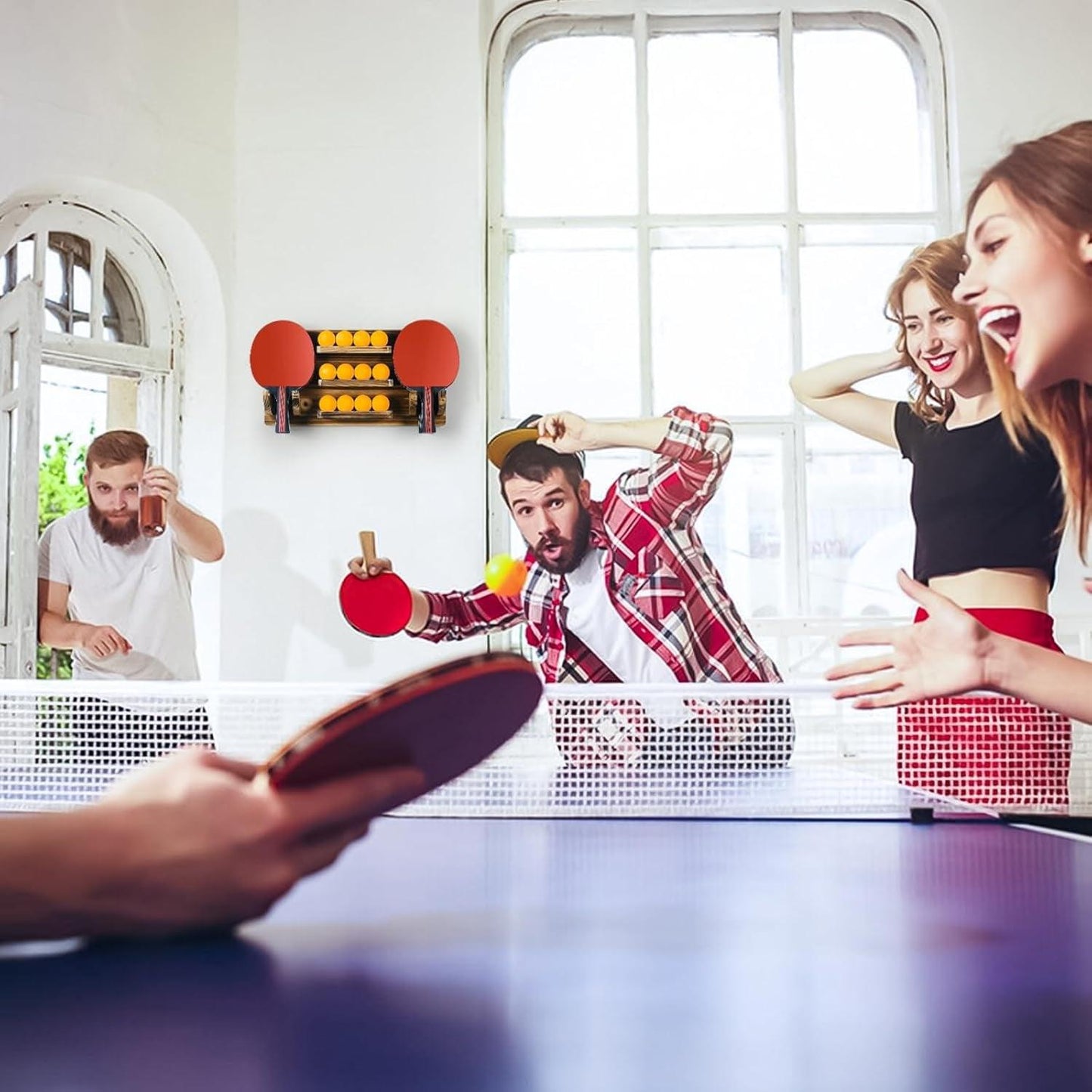 Table Tennis Paddle Holder, Wall Mounted Table Tennis Rack Holds 6 Paddles and 12 Balls Table Tennis Racket Display Accessories Organizer for Game Room, Home - Universal Wellness Group Pty Ltd