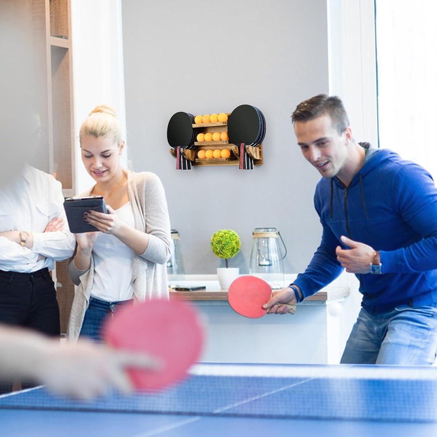 Table Tennis Paddle Holder, Wall Mounted Table Tennis Rack Holds 6 Paddles and 12 Balls Table Tennis Racket Display Accessories Organizer for Game Room, Home - Universal Wellness Group Pty Ltd