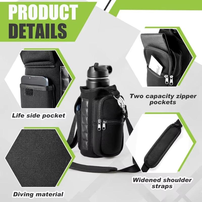 Magnetic Water Bottle Holder Gym Water Bottle Carrier Bag with Phone Pocket Handle Shoulder Strap 6 Built-In Magnets Water Bottle - Universal Wellness Group Pty Ltd