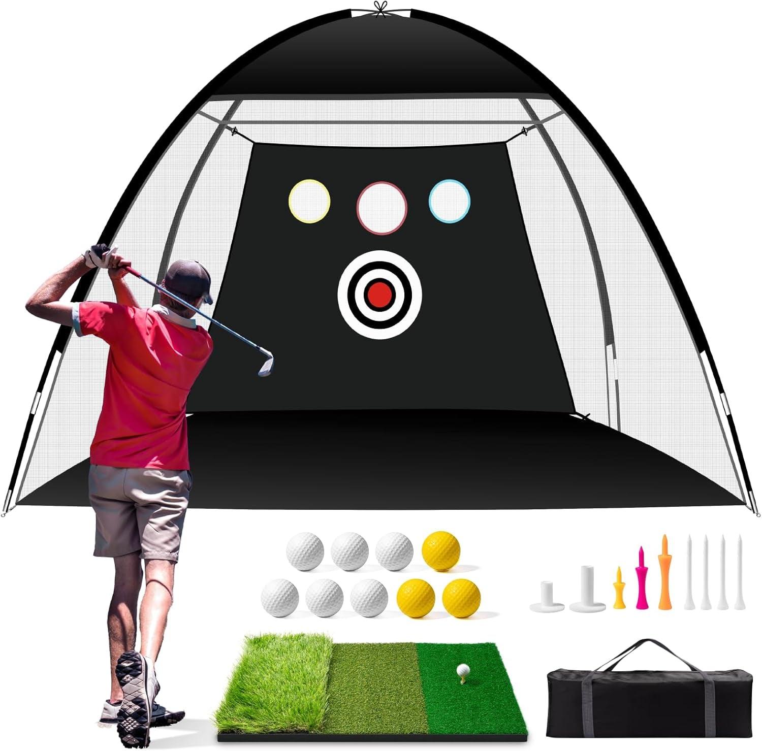 Golf Net, 10X7Ft Durable Golf Practice Net for Backyard Driving & Garage - All-In-1 Golf Hitting Net with Golf Mat, 9 Golf Balls, 9 Golf Tee, and Carry Bag for Training - Universal Wellness Group Pty Ltd